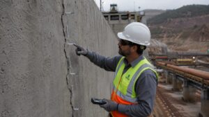 engenheiro-inspecionando-fissura-em-estrutura-de-concreto-de-mineracao